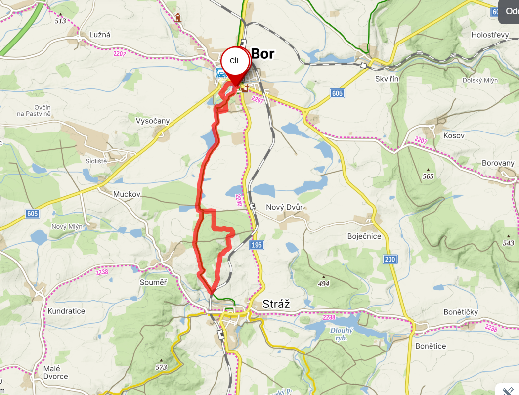 Mapa hlavní trasy Borského trailu